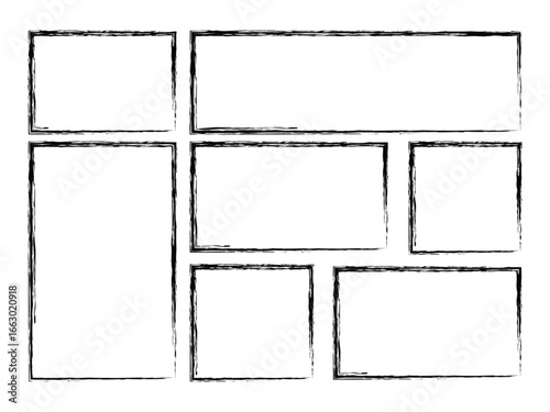 Brush stroke set. Grunge square and rectangle frames. Ink empty black boxes set. Rectangle borders collections. vector illustration 
