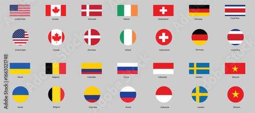 Famous country flag vector illustration. International country flag symbol set.