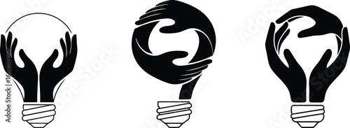 Creative teamwork concept showing hands forming a lightbulb representing collaboration and innovation