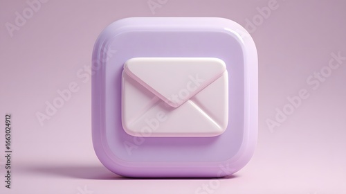 Soft 3d render of a pastel purple rounded square icon with a white envelope symbol