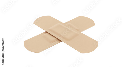 Two beige adhesive plasters crossed png isolated on transparent background