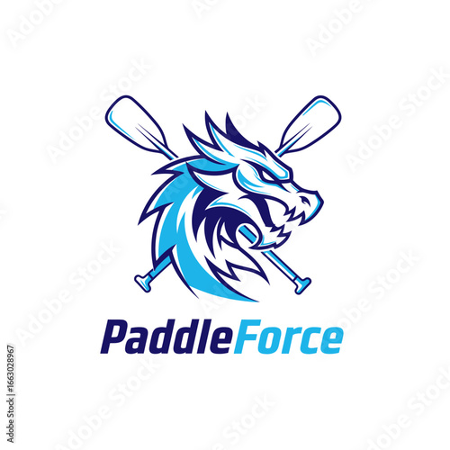 A fierce dragon head logo with crossed paddles. Perfect for a sports team or company.