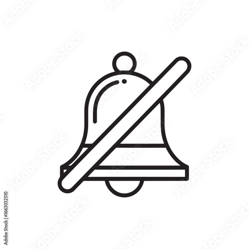 Muted Notification Bell Icon Graphic Silent Mode Symbol Isolated on White Background Represents Notifications being Disabled or Turned Off