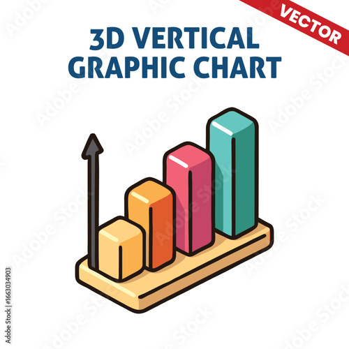 3D vertical bar chart with colorful bars and upward arrows indicating data growth, trend analysis, and clear axis labeling for financial reporting, vector illustration