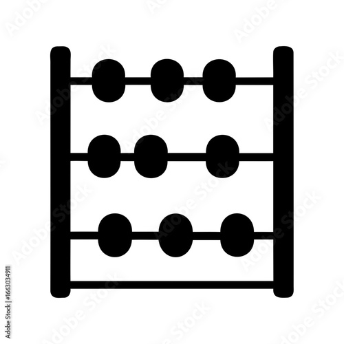 Simple black and white abacus with three rows of spherical beads