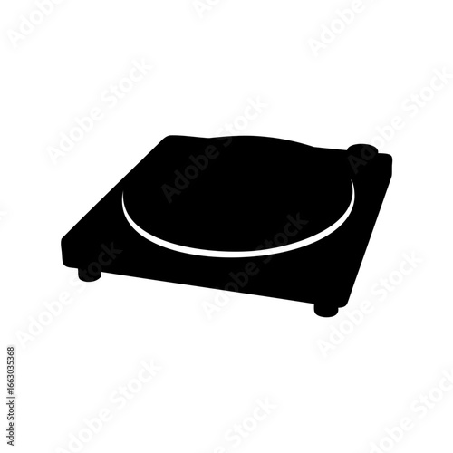 Simple black and white vector graphic of a classic vinyl turntable