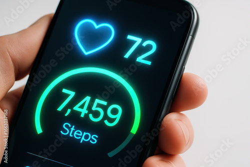 Mobile Health Tracking App Showing Steps and Heart Rate on Device
