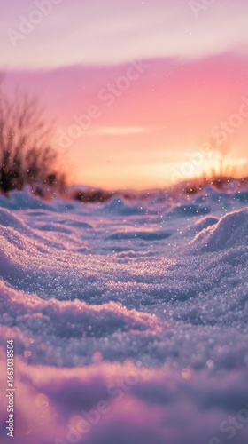 Winter sunrise, snow-covered landscape