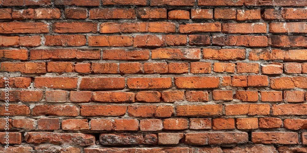 Fototapeta premium Close-up of an Aged Red Brick Wall Displaying Weathered Patterns and Natural Texture