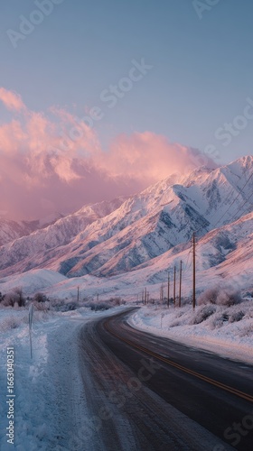 Snowy mountain road at dawn (4)