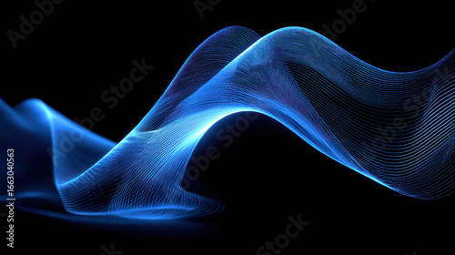 Abstract Blue Light Painting Waves on Black Background, Futuristic Technology Concept, Glowing Lines, Modern Art, Digital Art, High Resolution Image for Creative Projects and Design Elements