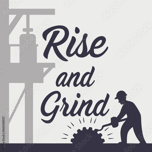 Dynamic rise and grind text banner with bold typography and vibrant color accents for motivational advertising