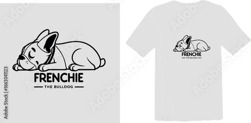 Frenchie The Bulldog T-Shirt Design with Sleeping Dog