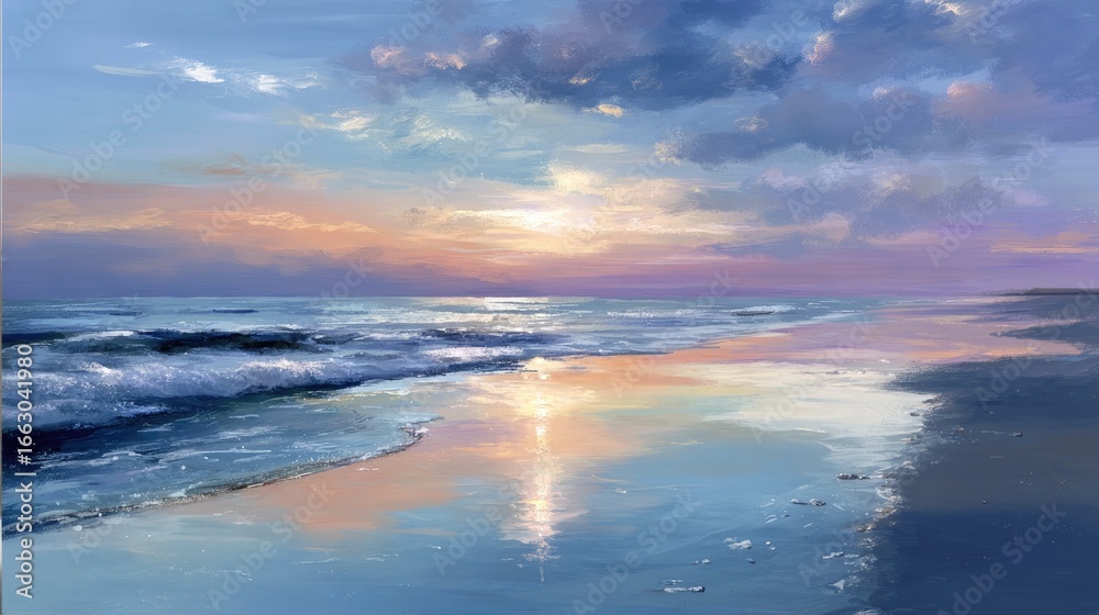 Obraz premium Peaceful sunset over a tranquil beach