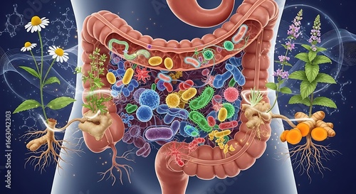 Gut health illustration with diverse flora