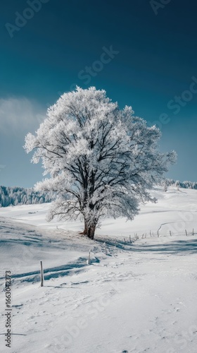 Snowy tree on a winter landscape