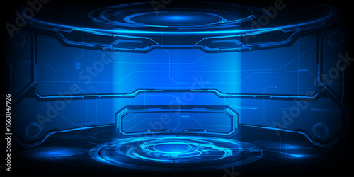Vector illustrations of hi tech visualization hologram stage layout and background for product showcase and tech element.Futuristic design concepts.