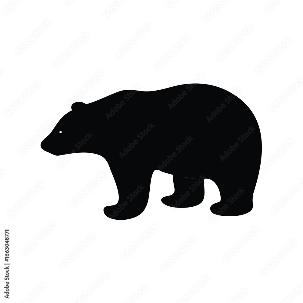 Fototapeta premium A simple black silhouette of a walking bear, isolated on white