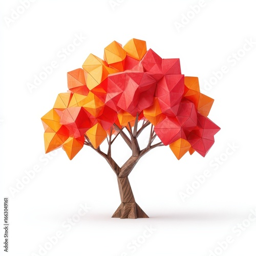 Abstract Low Poly Geometric Autumn Tree Design Illustration Red Orange Colors
