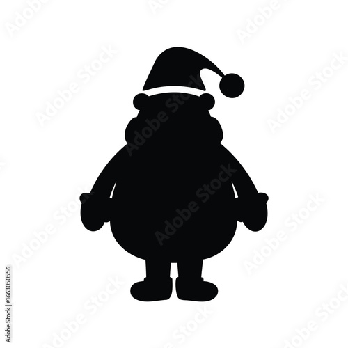Silhouette of a stout bear wearing a Santa hat in black