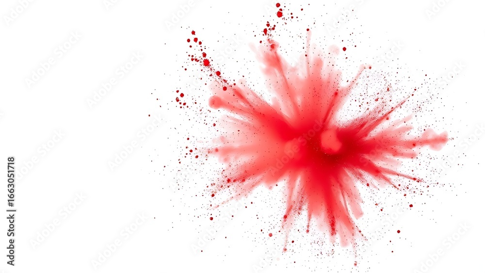 Fototapeta premium A festive explosion of red powder in mid-air against a clean white background.
