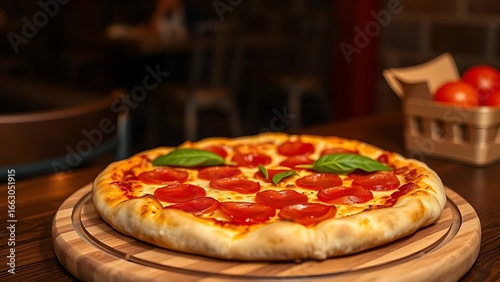 Wallpaper Mural Delicious pepperoni pizza on a wooden board, embodying warmth and culinary delight. Torontodigital.ca