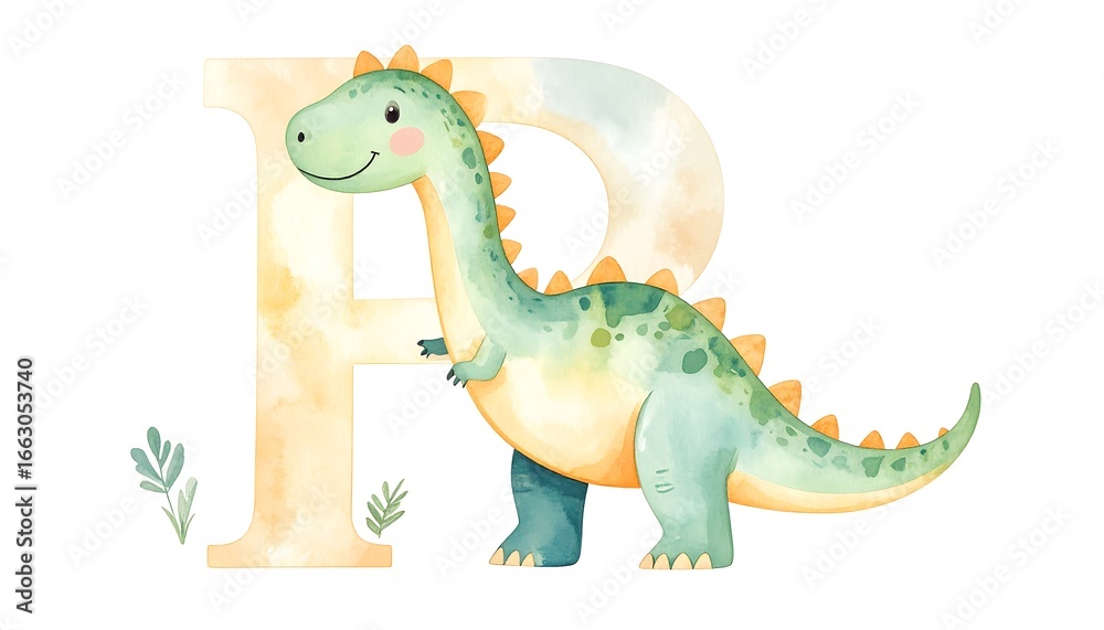 Naklejka premium Cute dinosaur next to the letter 'R'