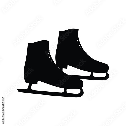 Black silhouette of two ice skates ready for winter recreation activity