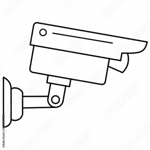 Vector illustration of CCTV surveillance camera icon, black and white security device symbol for monitoring, safety, protection, and technology design use.