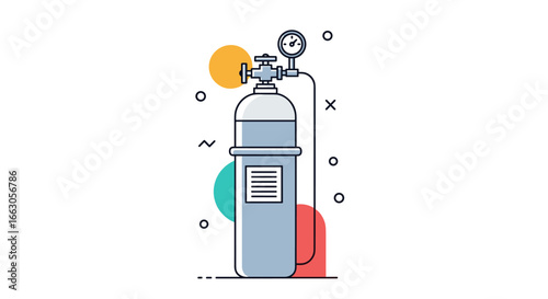 Medical oxygen cylinder with gauge and tubing for respiration therapy and healthcare