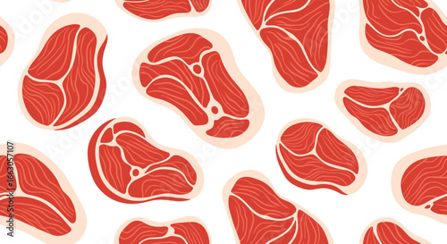 Raw meat cuts steak and beef pattern food illustration for kitchen or restaurant decor