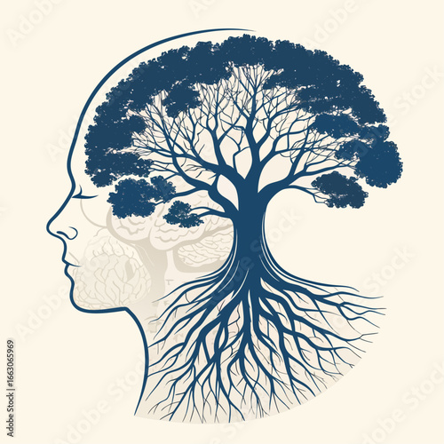 Tree of Mind, A Symbol of Mental Health and Growth, Vector Art for T-shirts and Prints - Generative AI
