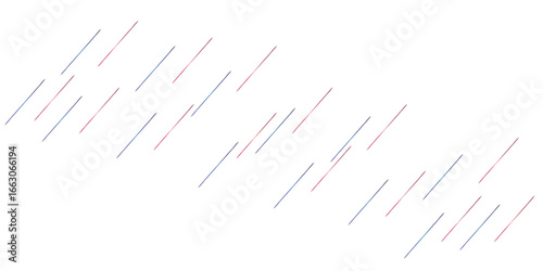 A minimalist abstract background featuring a diagonal rain-like pattern of thin, parallel lines in shades of blue, purple, and red, creating a dynamic and modern design on a clean white background.