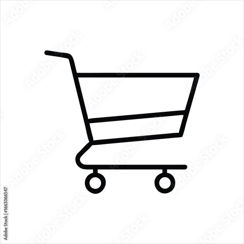 Minimalist line drawing of a shopping trolly cart vector illustration for e-commerce and retail.eps