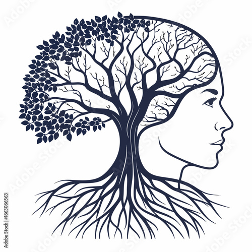 Tree of Mind, A Symbol of Mental Health and Growth, Vector Art for T-shirts and Prints - Generative AI