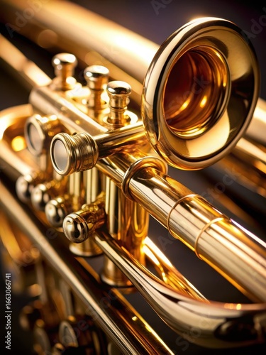 Close-up of trumpet mouthpiece with brass material