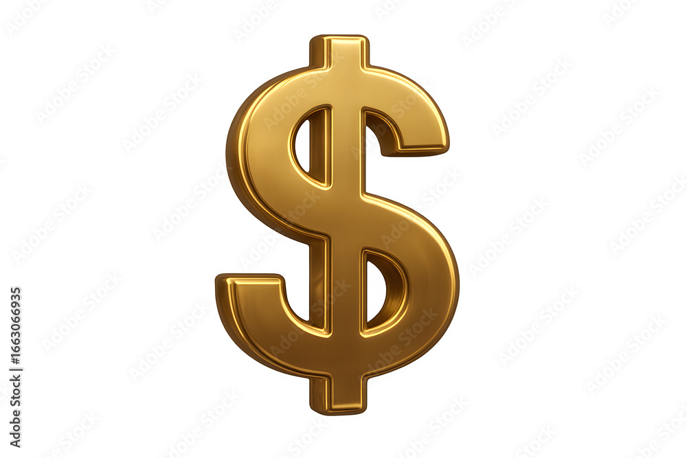 Fototapeta premium 3D dollar sign symbol in shiny gold, isolated on transparent background, stock financial illustration PNG style