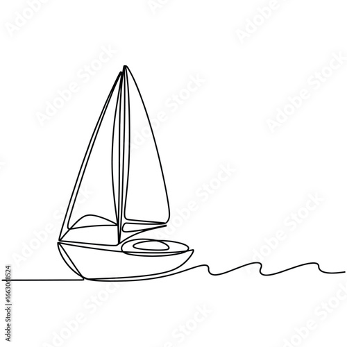Minimalist line art sailboat on wavy water