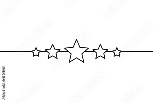 Simple line art of five stars in ascending size order