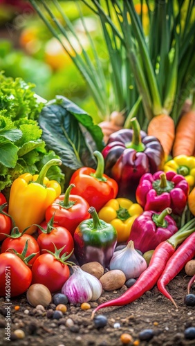 Colorful vegetables in a sunny garden bed