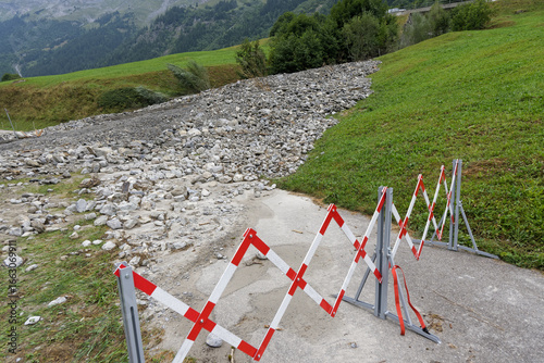 Mountain Path Blocked by Rockslide, Barrier in Place for Safety