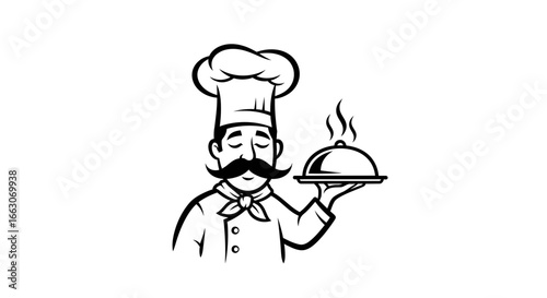 Line Art Vector SVG Icon of Chef Character with Plated Dish in Modern Minimalist Style
