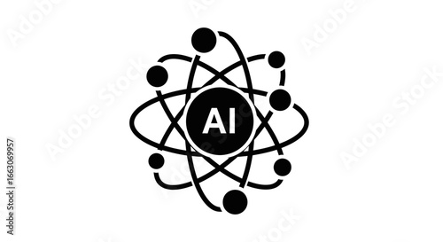 Vector Modern Geometric SVG Icon Set with Atomic Structure and AI Text in Flat Design Style for Scientific and Technology Applications