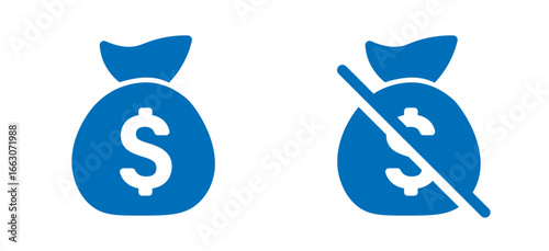 Money bag and no funds icon. Solid vector icon for finance, banking, monetary and currency.