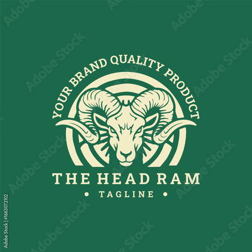 Head ram logo in vintage style, symbol of strength and resilience.