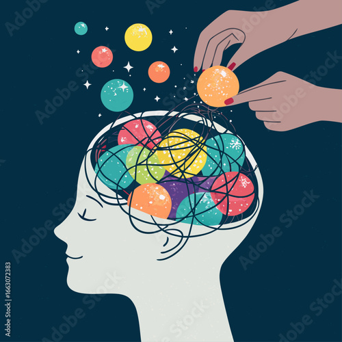 Untangling Thoughts, A Mental Health Therapy Concept, Vector Art for T-shirts and Prints - Generative AI
