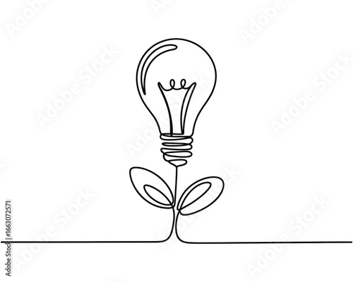 Lightbulb plant growing from a single line drawing