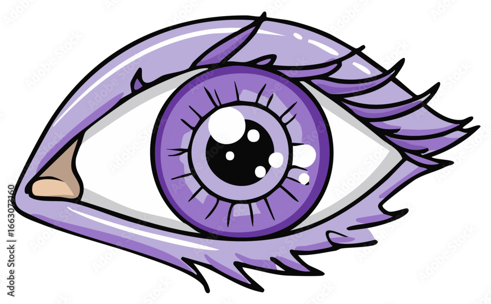 Obraz premium Stylized Purple Eye Cartoon Illustration, Eyelash Design, Vision and Sight, Fantasy Aesthetic