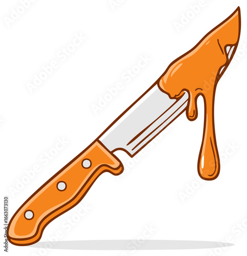 Cartoon Knife with Orange Syrup Drips for Themed Horror and Halloween Designs