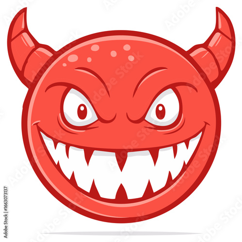 Cartoon Devil Face with Horns and Grinning Evil Smile